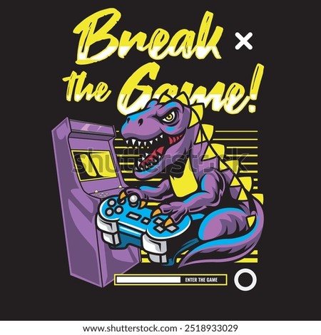 Vector Illustration of Dinosaur Playing Joystick with Gaming Machine in Esport Style Illustration Available for Tshirt Design