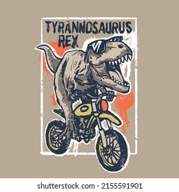 Vector illustration of of dinosaur riding motorcycle and typography