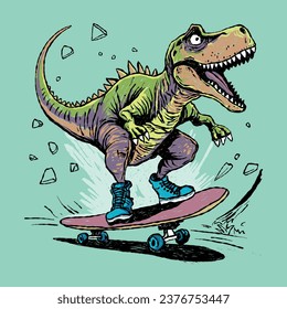 Vector illustration of a Dinosaur riding a skateboard.