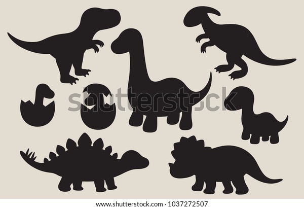 ステゴサウルス ブロントサウルス ヴェロキラプトル トリケラトプス ティラノサウルス スピノサウルスなどの恐竜のシルエットのベクターイラスト のベクター画像素材 ロイヤリティフリー
