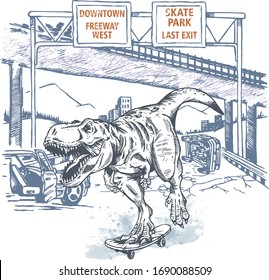 Vector illustration of dinosaur skateboarder.