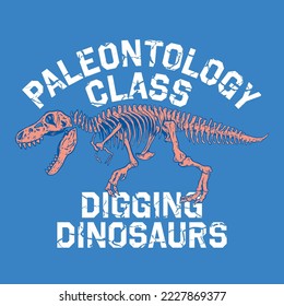 Vector illustration of Dinosaur skeleton with College typography. For boys t shirt.