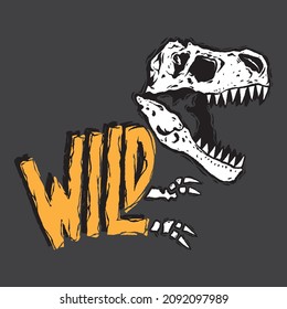 Vector illustration of dinosaur skeleton with typography. For boys t-shirt.