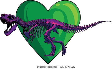 vector illustration of dinosaur skeleton Tyrannosaurus with heart