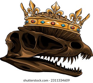 Vector illustration of dinosaur skull with skull