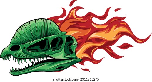 vector illustration of Dinosaur Skull with flames