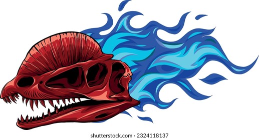 vector illustration of Dinosaur Skull with flames