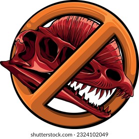 vector illustration of dinosaur skull Prohibited sign