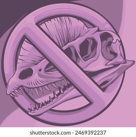 vector illustration of dinosaur skull Prohibited sign