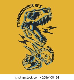 Vector illustration of dinosaur skull with typography . For boys t-shirt.