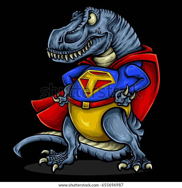 スーパーヒーローの衣装と強い筋肉を持つ恐竜tレックスのキャラクター