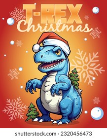 Vector Illustration, Dinosaur T-Rex Christmas Cartoon Character