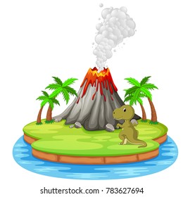Vector illustration of Dinosaur and volcano eruption illustration