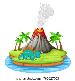 Vector illustration of Dinosaur and volcano eruption illustration