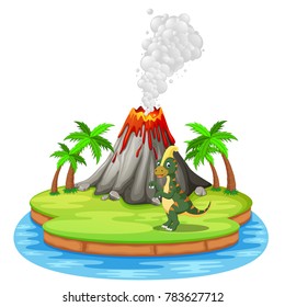 Vector illustration of Dinosaur and volcano eruption illustration