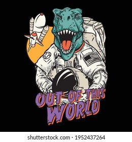 Vector illustration of dinosaur wearing an astronaut suit