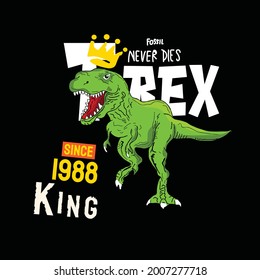 vector illustration of dinosaur wearing  t-rex with king crown   Retro Poster  Vector  for vintage , typography  How to illustration,  design black  color Background.