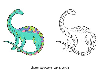 Vector Illustration of dinosaurs. Beautiful drawings with patterns and small details.