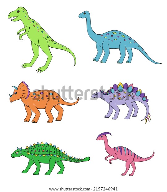 Vector Illustration Dinosaurs Beautiful Drawings Patterns Stock Vector ...