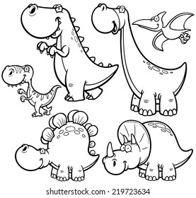 Vector Illustration Dinosaurs Cartoon Characters Coloring Stock Vector ...