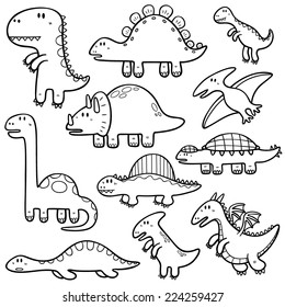 Vector illustration of Dinosaurs cartoon characters - Coloring book