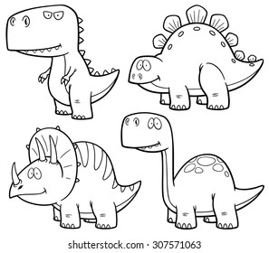 Vector illustration of Dinosaurs cartoon characters - Coloring book