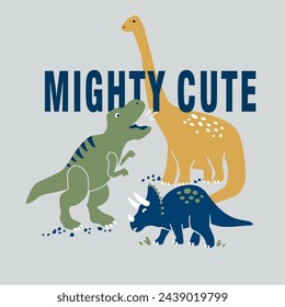 Vector illustration of dinosaurs including , Brontosaurus, Velociraptor, Triceratops, Tyrannosaurus rex, 