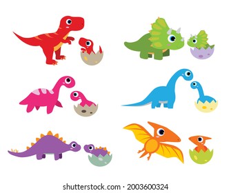 Vector illustration of dinosaurs including Stegosaurus, Brontosaurus,Triceratops, Tyrannosaurus rex and Pterosaurs.