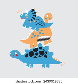 Vector illustration of dinosaurs including Stegosaurus,   Triceratops, Tyrannosaurus rex.