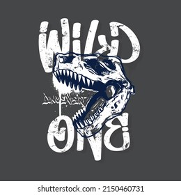 Vector illustration of dinosaurs skull and typography. For boys t-shirt.