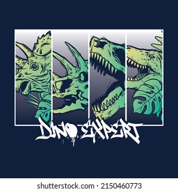 Vector illustration of dinosaurs skull and typography. For boys t-shirt.