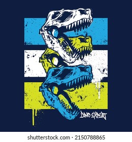 Vector illustration of dinosaurs skulls. For boys t-shirt.