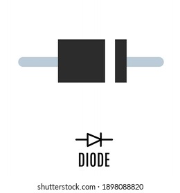 vector illustration of diode with symbol and name.  Illustration for Electronics.  Simple flat minimalist design.
