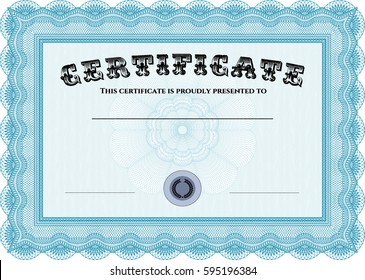 Vector illustration of Diploma or certificate template icon in blue.
