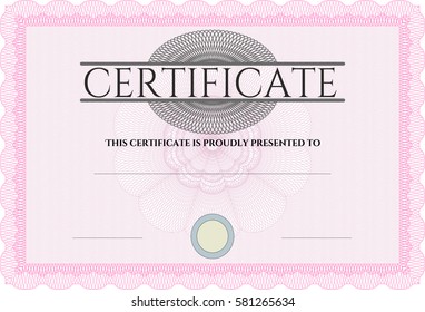 Vector illustration of Diploma template or certificate template in pink.

