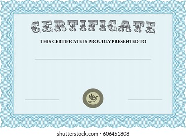 Vector Illustration of Diploma template or certificate template. Vector pattern that is used in currency and diplomas.With linear background. Cordial design. 
