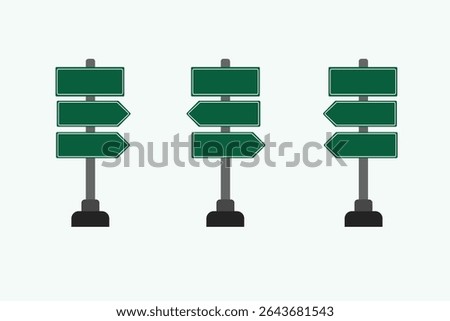 A vector illustration of directional road signs in green with blank spaces for text.