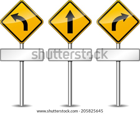 Vector illustration of directional yellow set signs