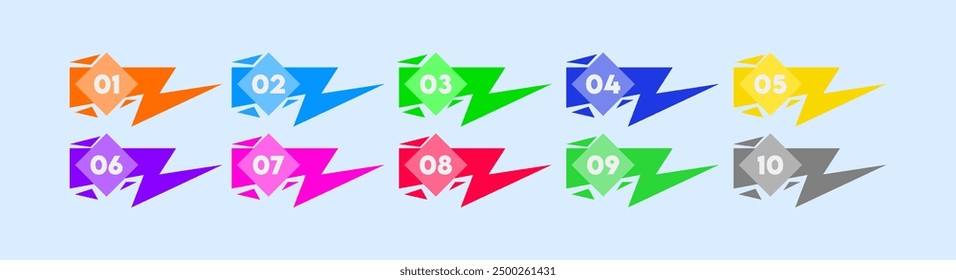 
Ilustración vectorial de direcciones con números del uno al diez. con la forma de un rayo