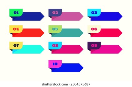 Ilustración vectorial de direcciones con números del uno al diez con varios colores y espacio vacío para el texto	
