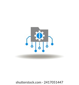 Vector illustration of directory with i letter and circuit pattern. Icon of technical information. Symbol of technical document.