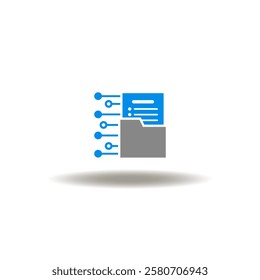 Vector illustration of directory with list and circuit pattern. Icon of virtual electronic data base. Symbol of storage, archive. Pictogram of VLAN.