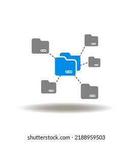 Vector illustration of directory network flowcharе. Icon of distributed database. Symbol of AD Active Directories. Sign of data shared.