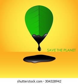 vector illustration of dirty leaf. environmental pollution poster. save the planet.oil and leaf design.