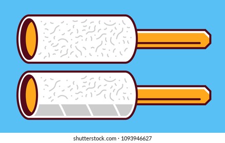 Vector illustration of dirty yellow fur roller with for wool dust mud. Isolatd
