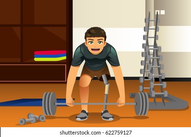 A vector illustration of Disabled Athlete Exercising Lifting Weights