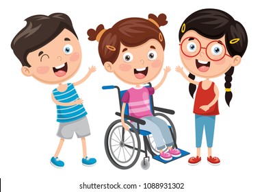 Vector Illustration Of Disabled Kid