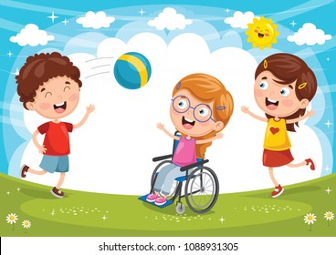 Vector Illustration Of Disabled Kid