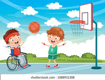 Vector Illustration Of Disabled Kid