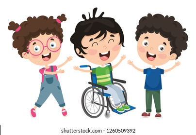 Vector Illustration Of Disabled Kids